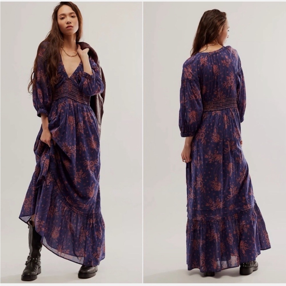 Free People Golden Hour Maxi Dress Boho Navy Size Medium